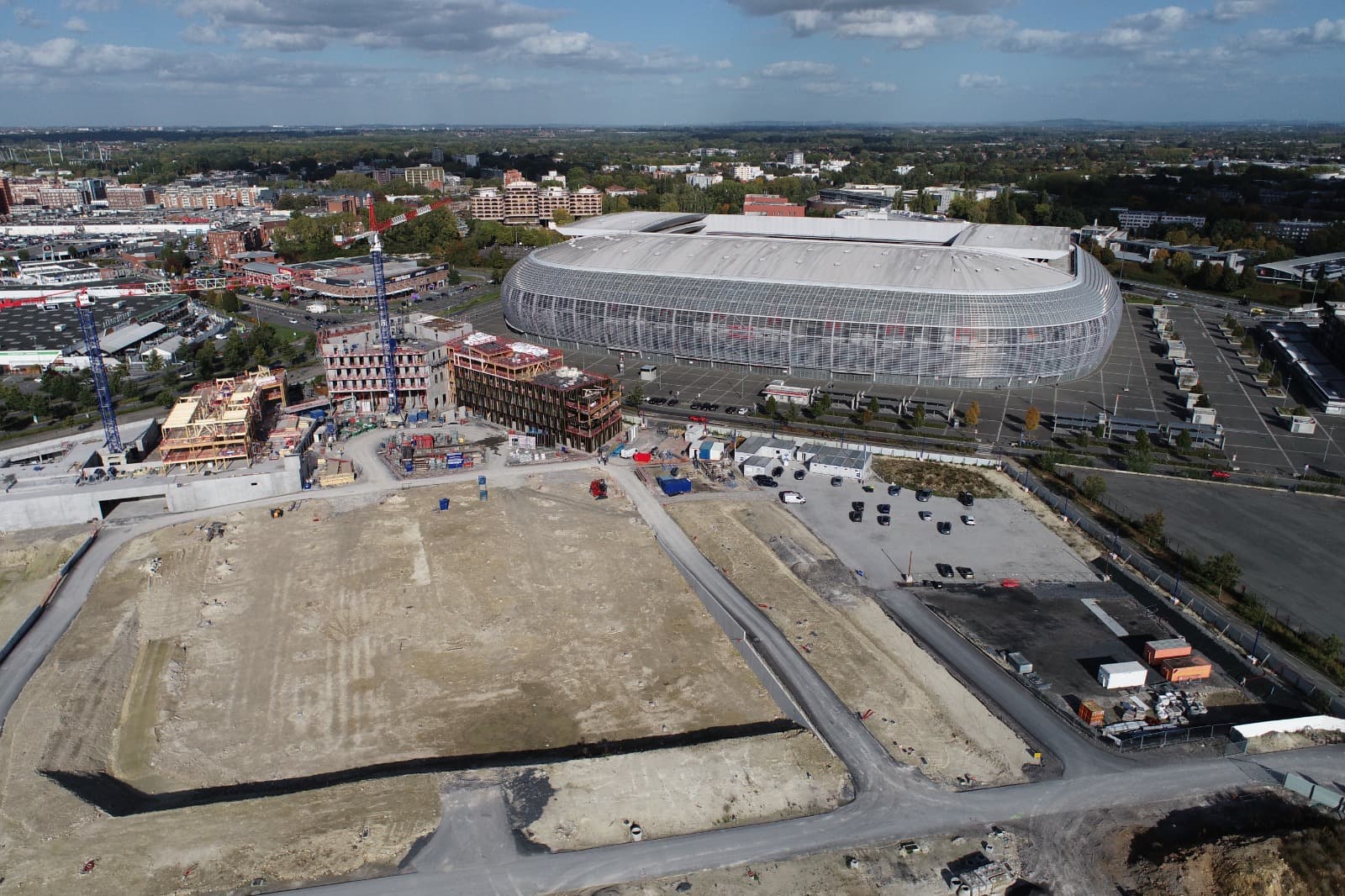 Vue aérienne d'un chantier BTP et construction