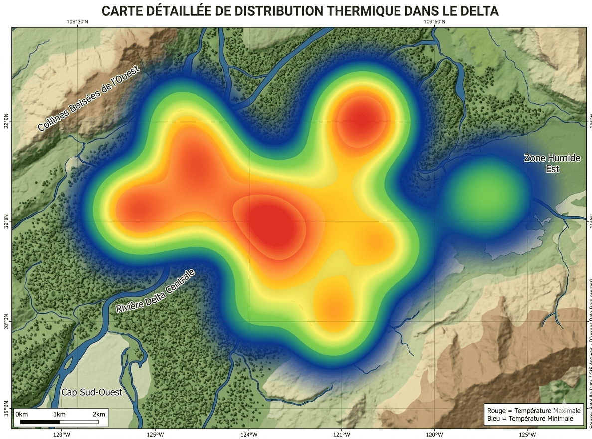 Exemple de carte de distribution thermique sur une zone naturelle