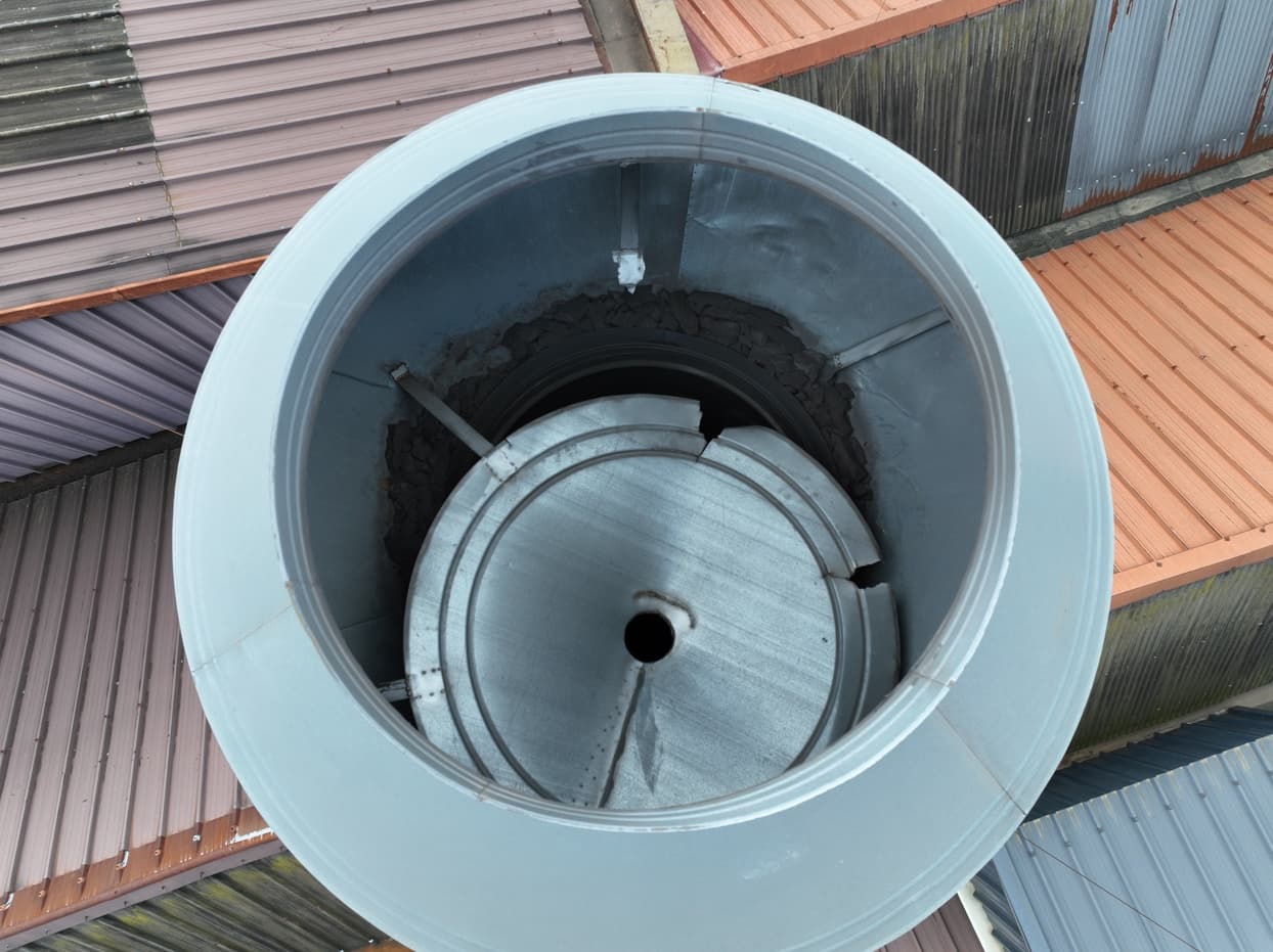 cassure visible sur la coupole d'une cheminée industrielle