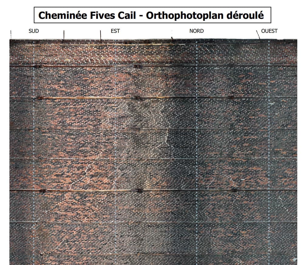 orthophotoplan déroulé d'une cheminée industrielle réalisé par photogrammétrie