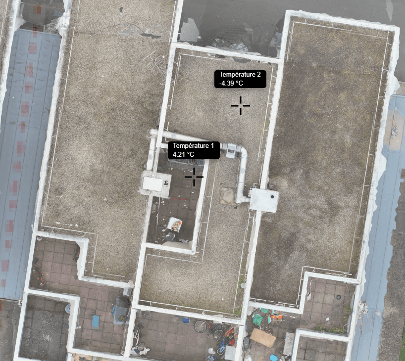 Orthophoto de toiture utilisée pour localiser des anomalies thermiques