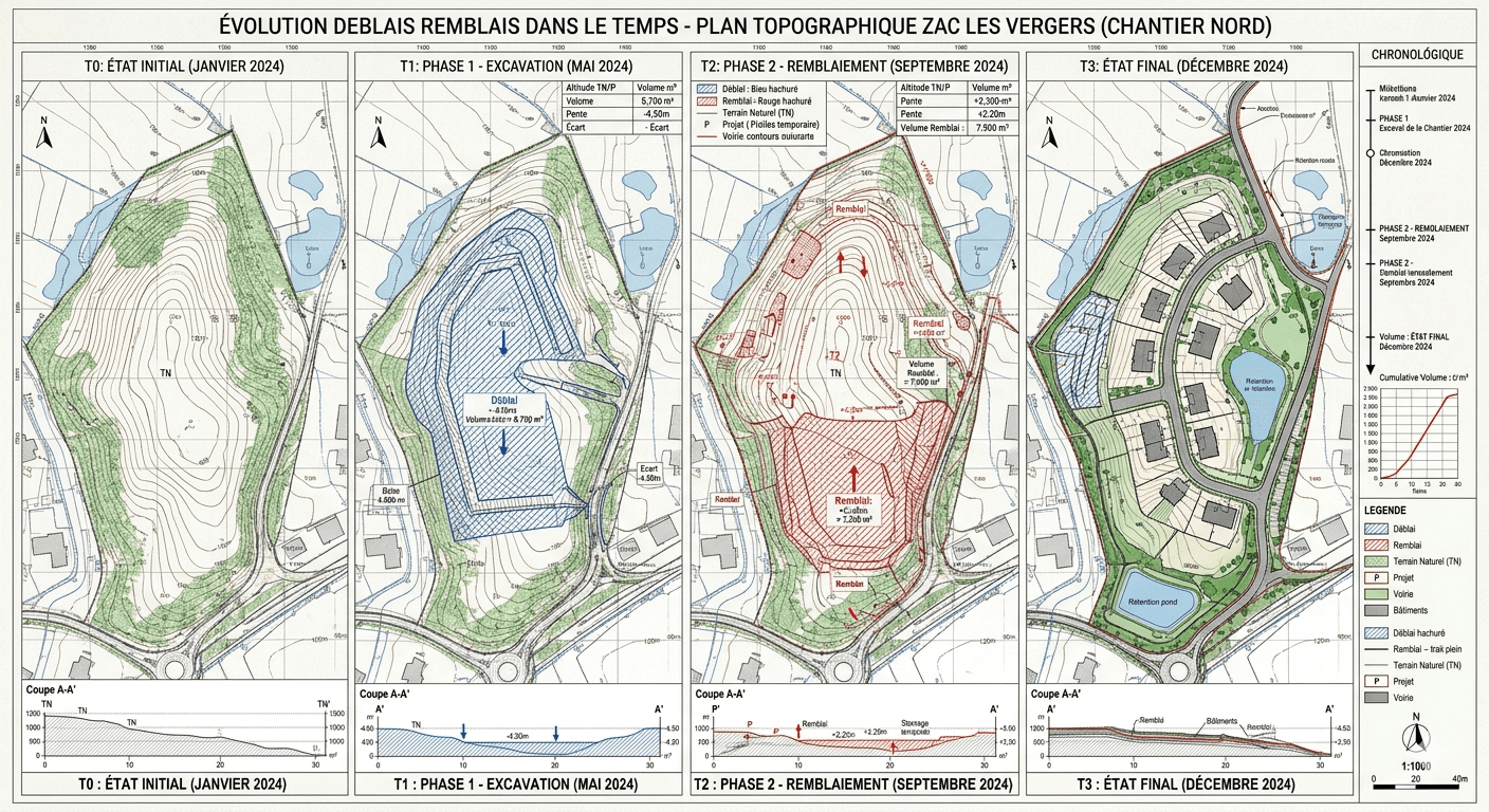 Comparaison d'états d'un site ou chantier à différentes dates