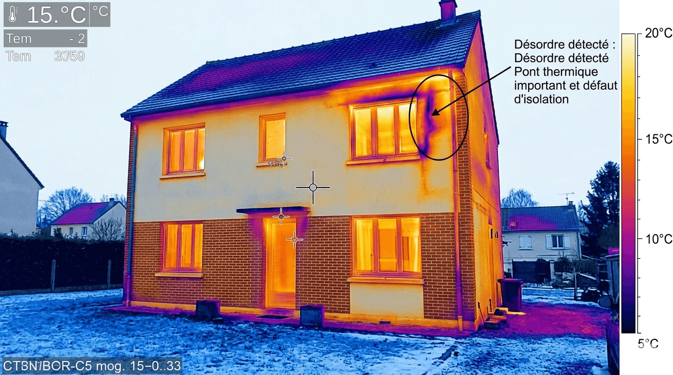 Vues thermiques annotées avec désordres et zones à surveiller