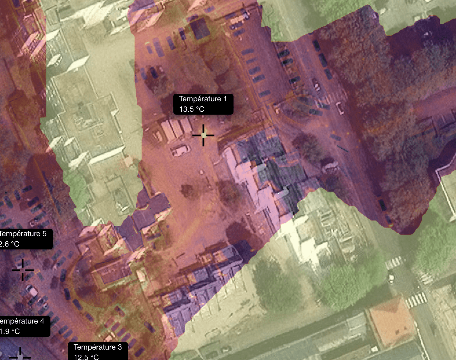 Orthophoto thermique géoréférencée corrélant vues classiques et thermiques