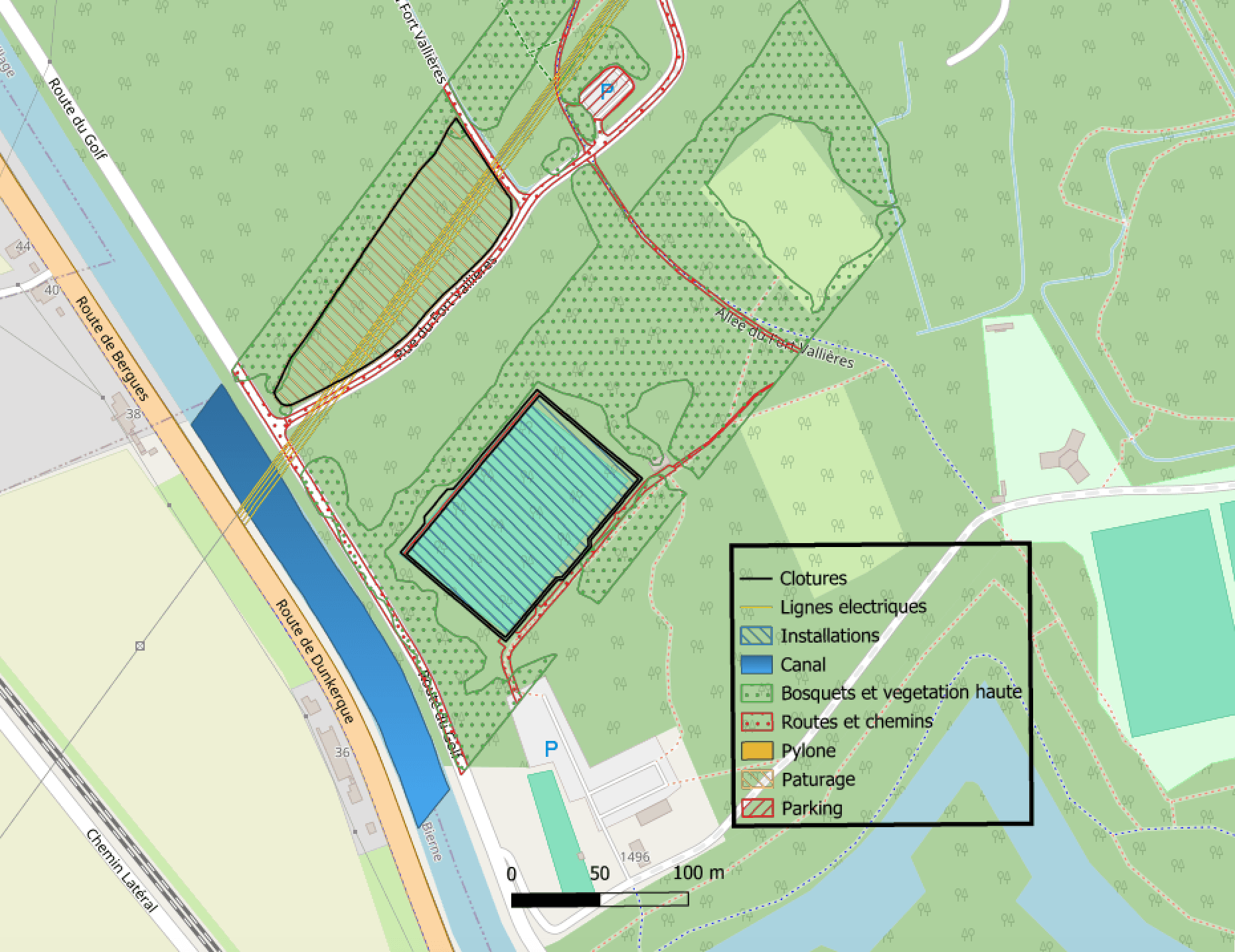 Plan exhaustif du terrain avec emprises et accès